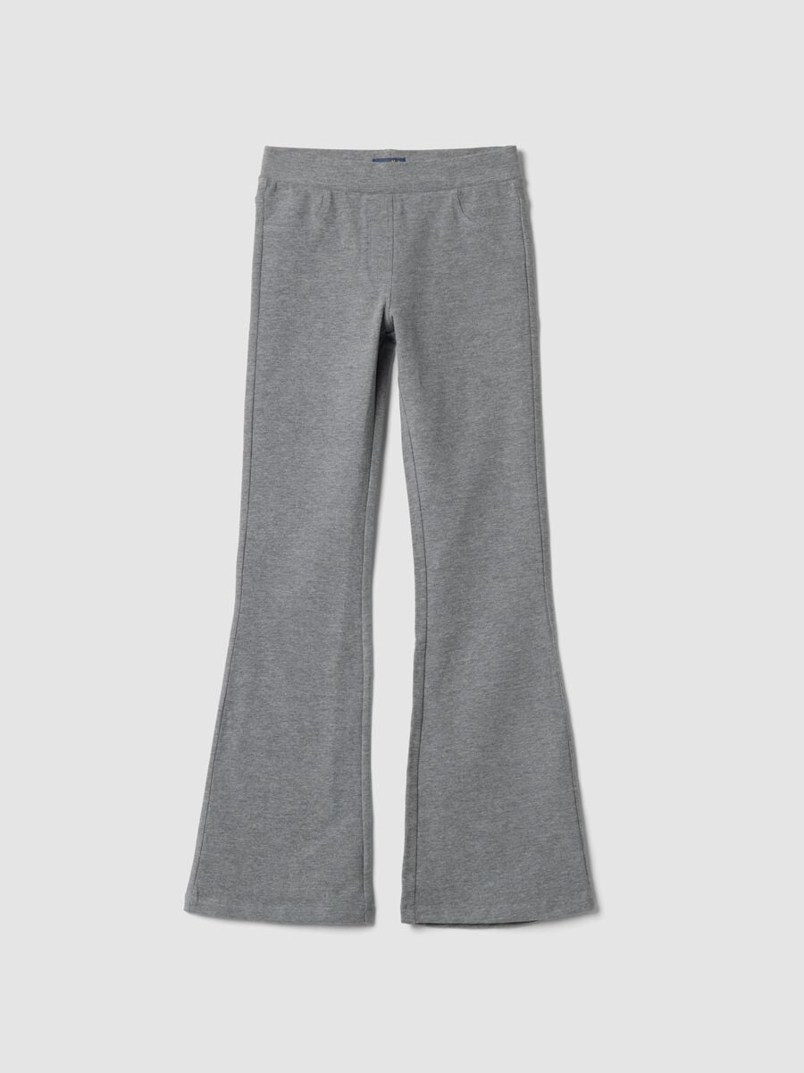 Pantaloni flare grigi in cotone organico e viscosa elasticizzata_0