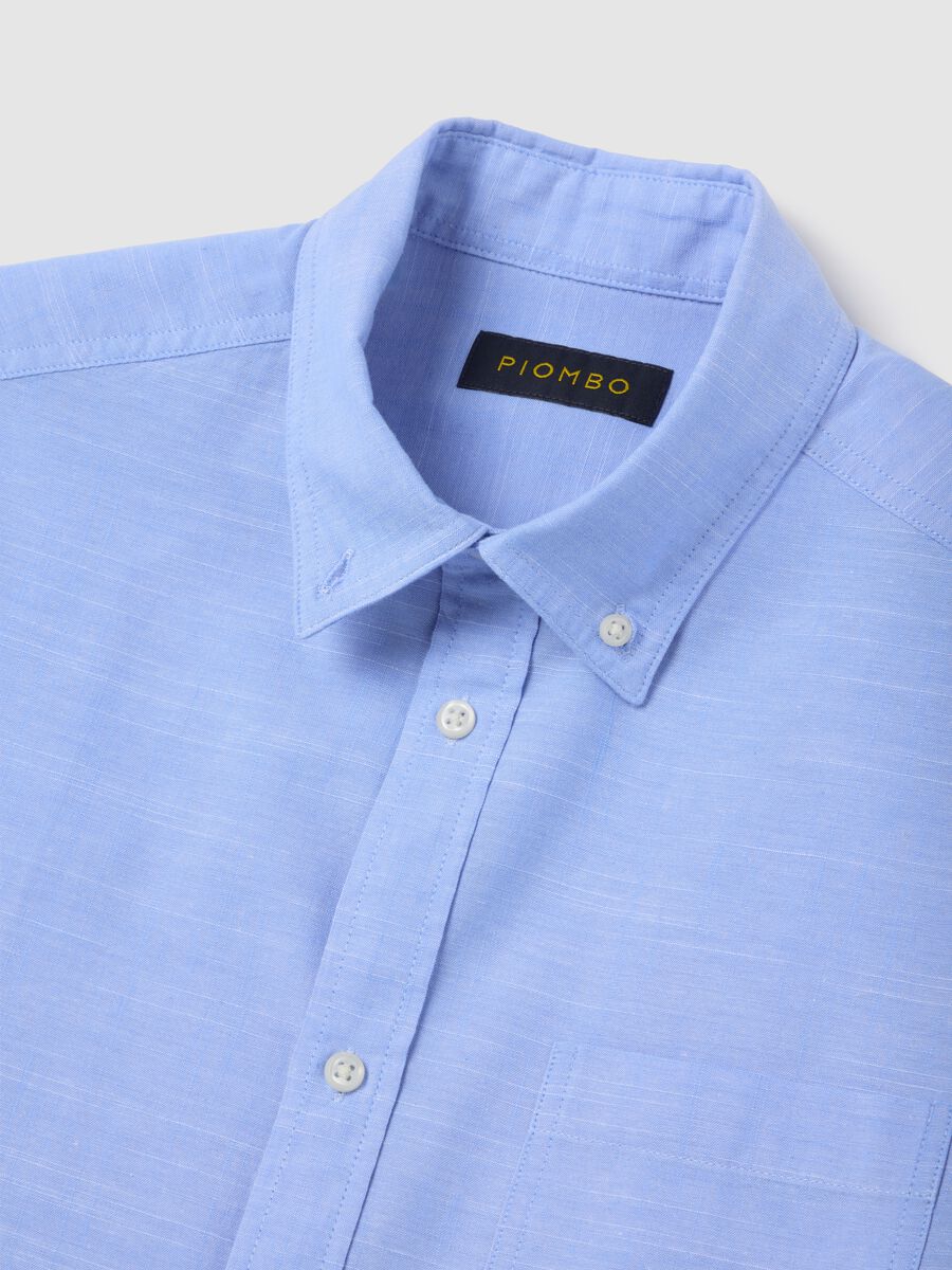 Men's blue pure cotton regular fit shirt with patch pocket_5