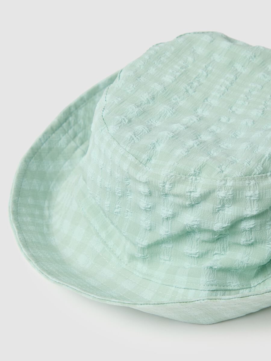 Women's light green check fabric bucket hat_2