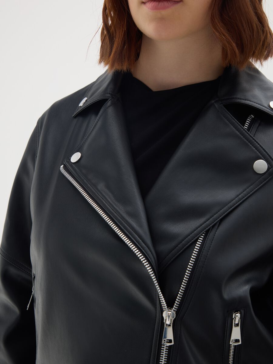 Black vegan leather jacket regular fit_2