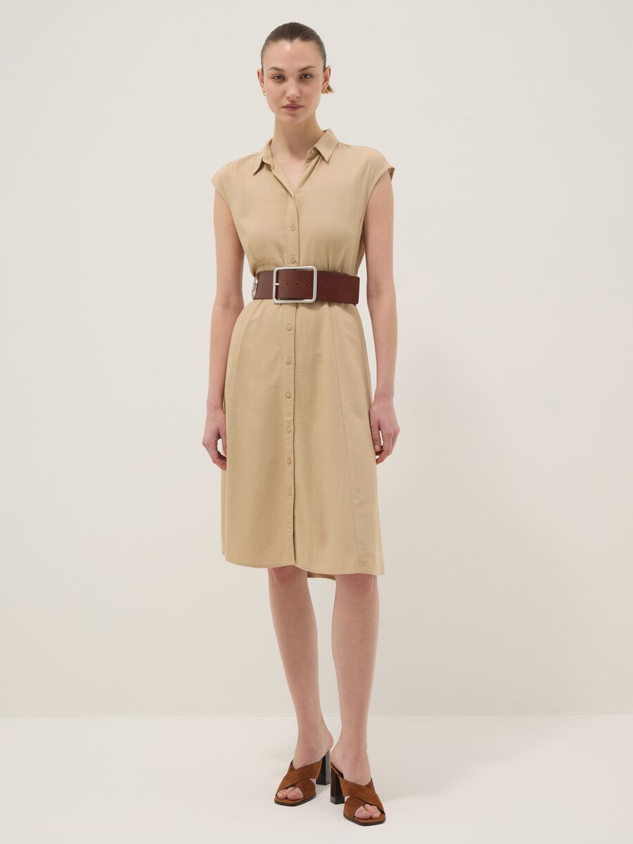 Beige viscose and linen-blend shirt dress, regular fit_1