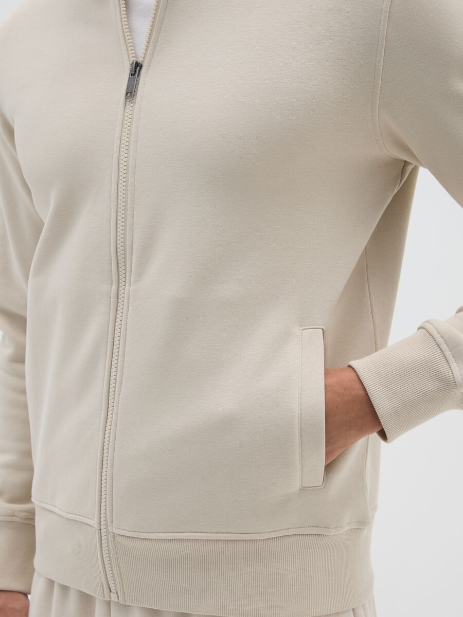Beige cotton blend zip sweatshirt_3