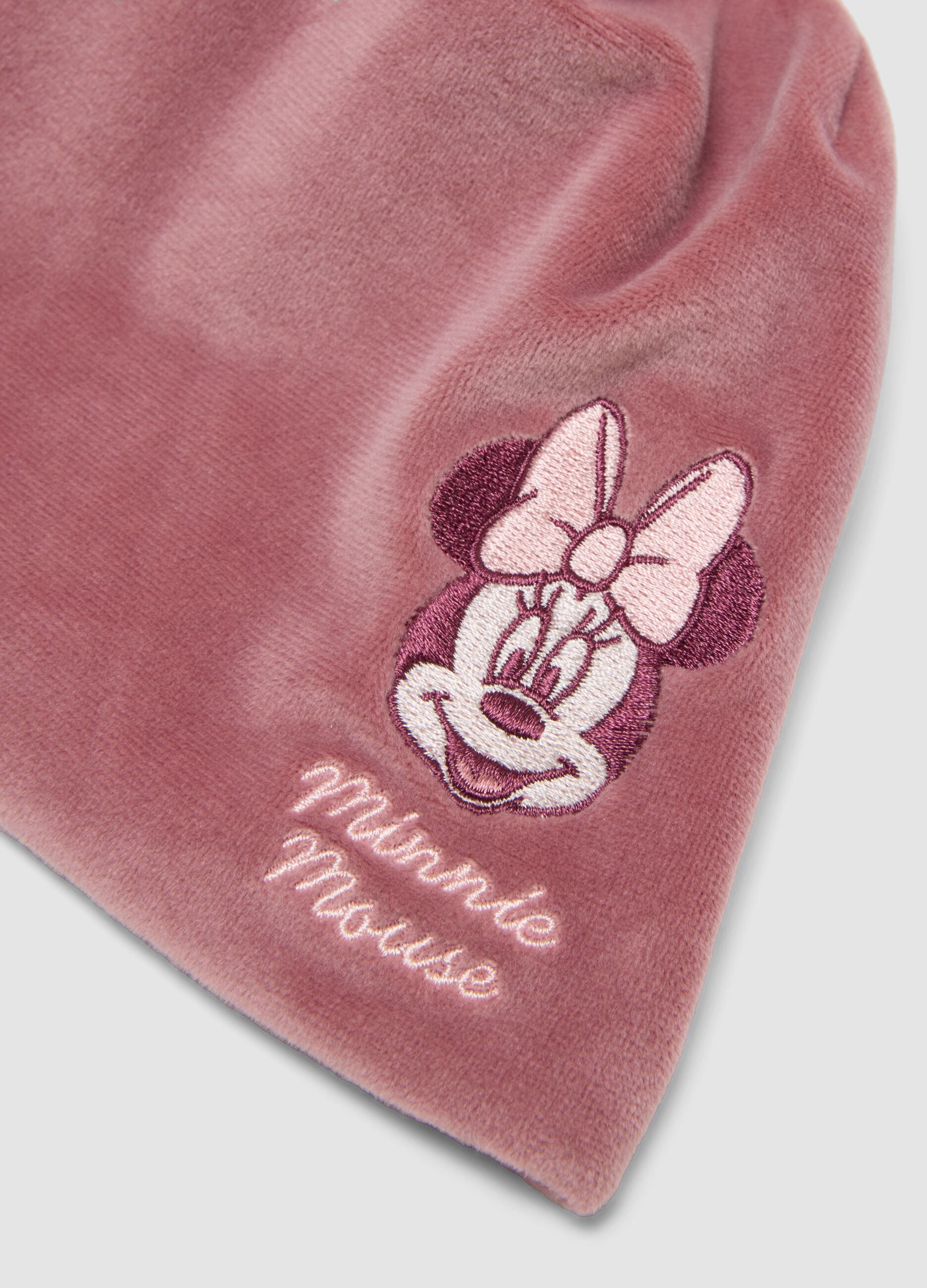 Pink organic cotton jersey hat with Minnie embroidery for baby girl
