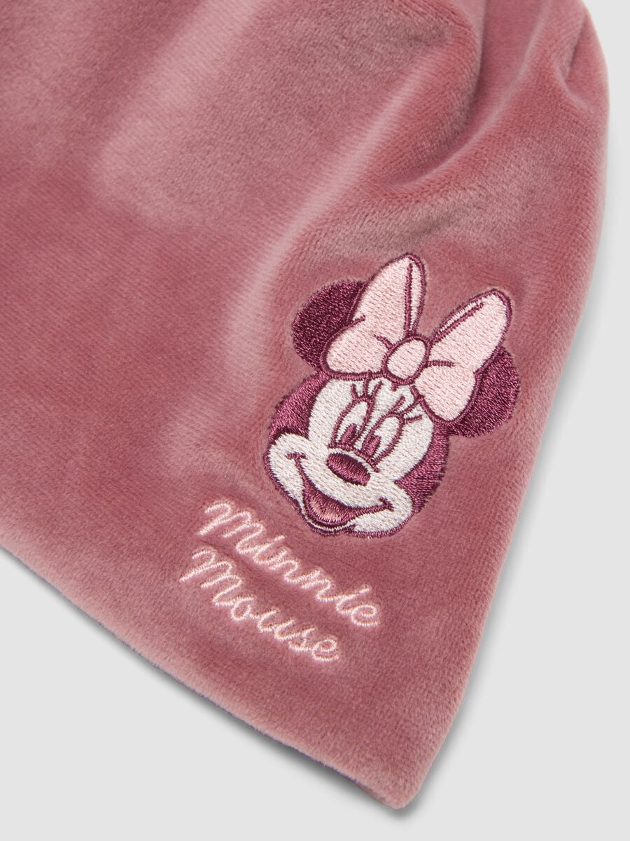 Cappello rosa in cotone organico jersey con ricamo Minnie per bimba_2