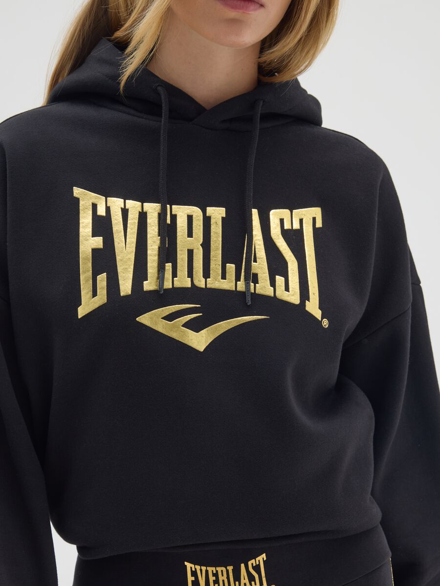 Black cotton blend hoodie with Everlast print_3