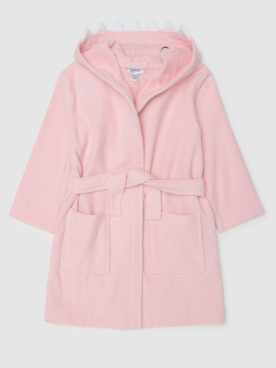 Pink baby cotton bathrobe with applied details_0