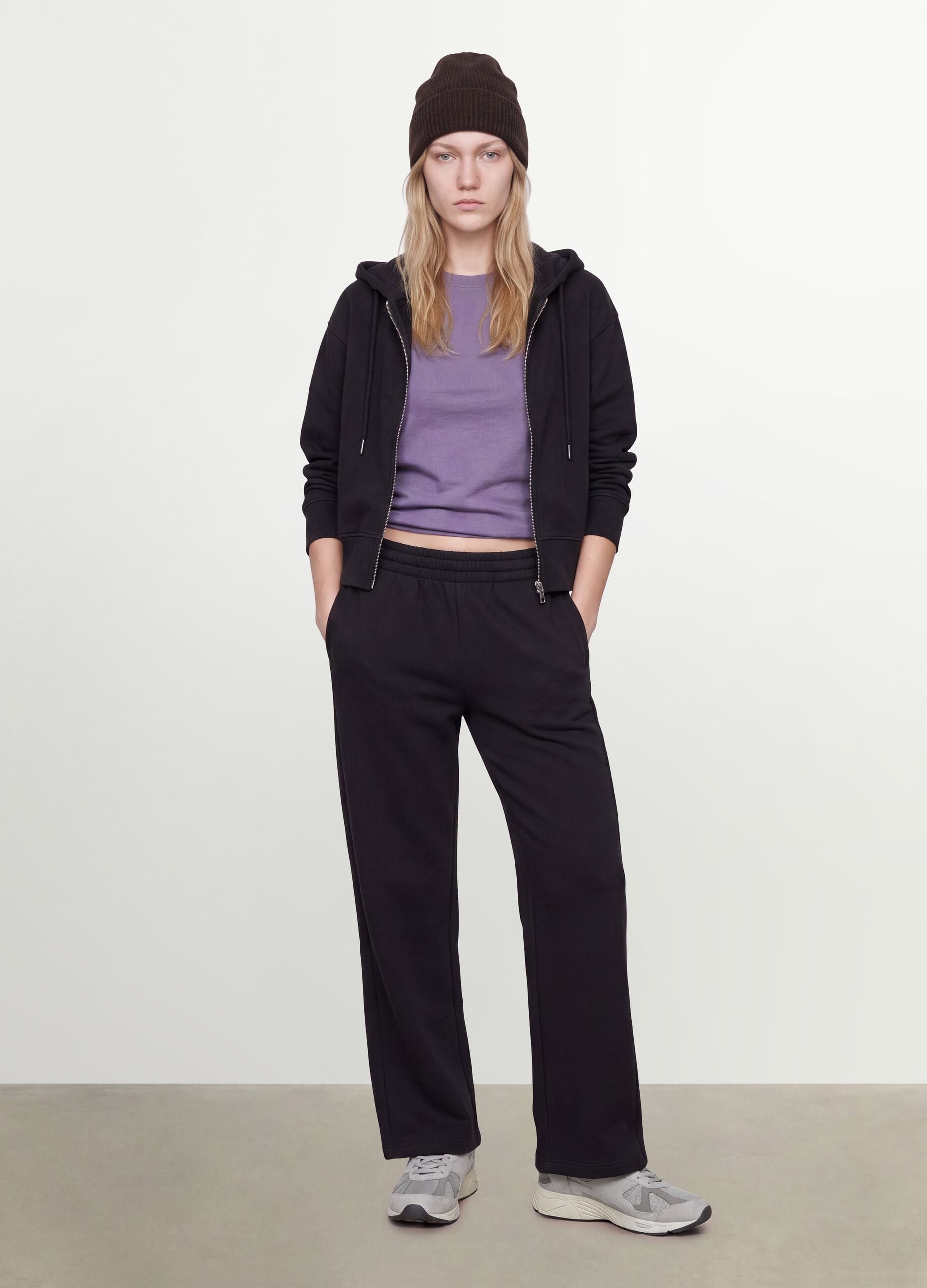Pantaloni jogger neri in misto cotone straight fit