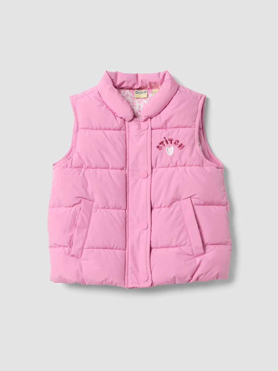 Gilet rosa imbottito con ricamo di Lilo & Stitch per bambina_0