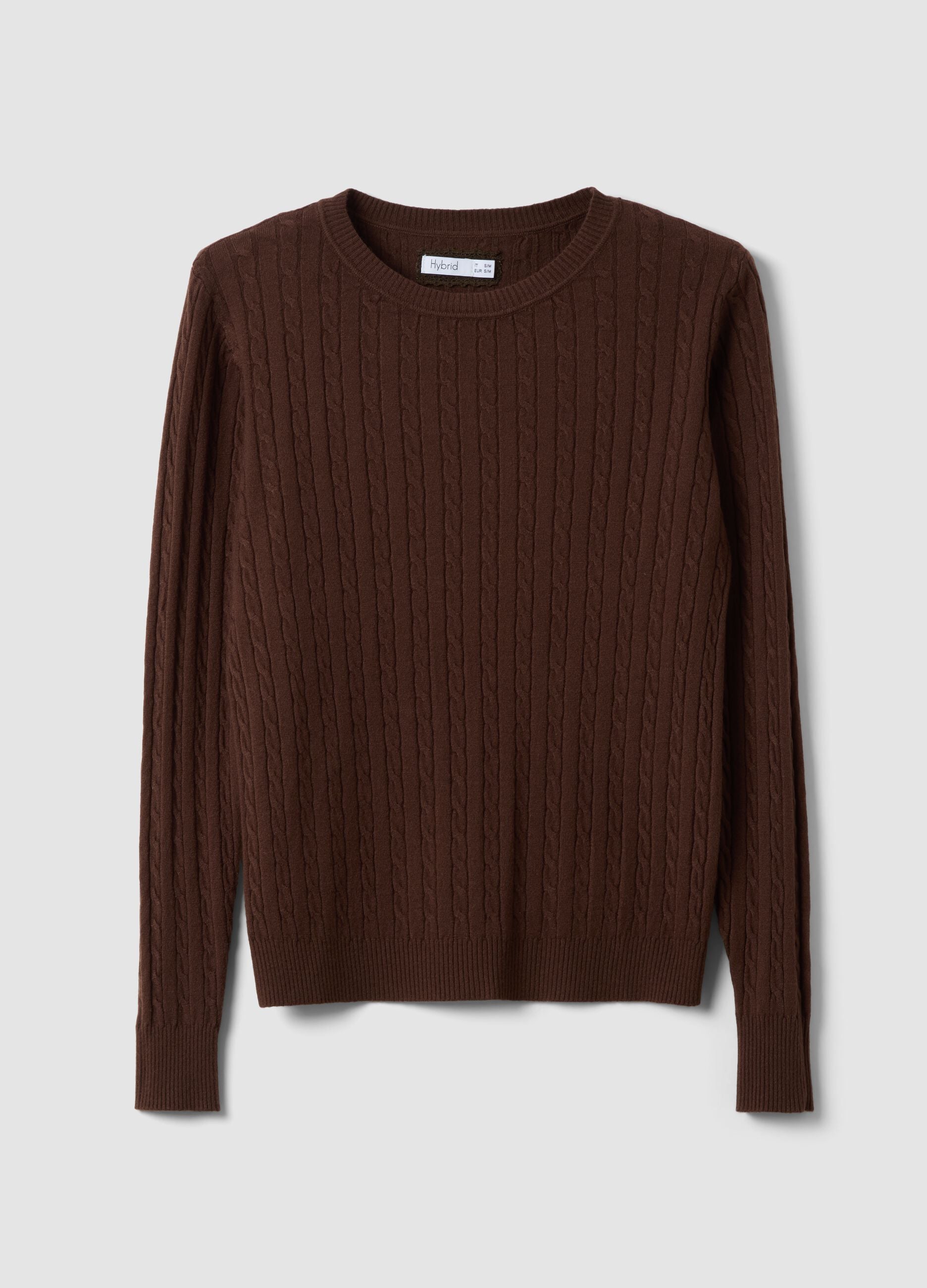 Maglia marrone in misto viscosa a trecce regular fit
