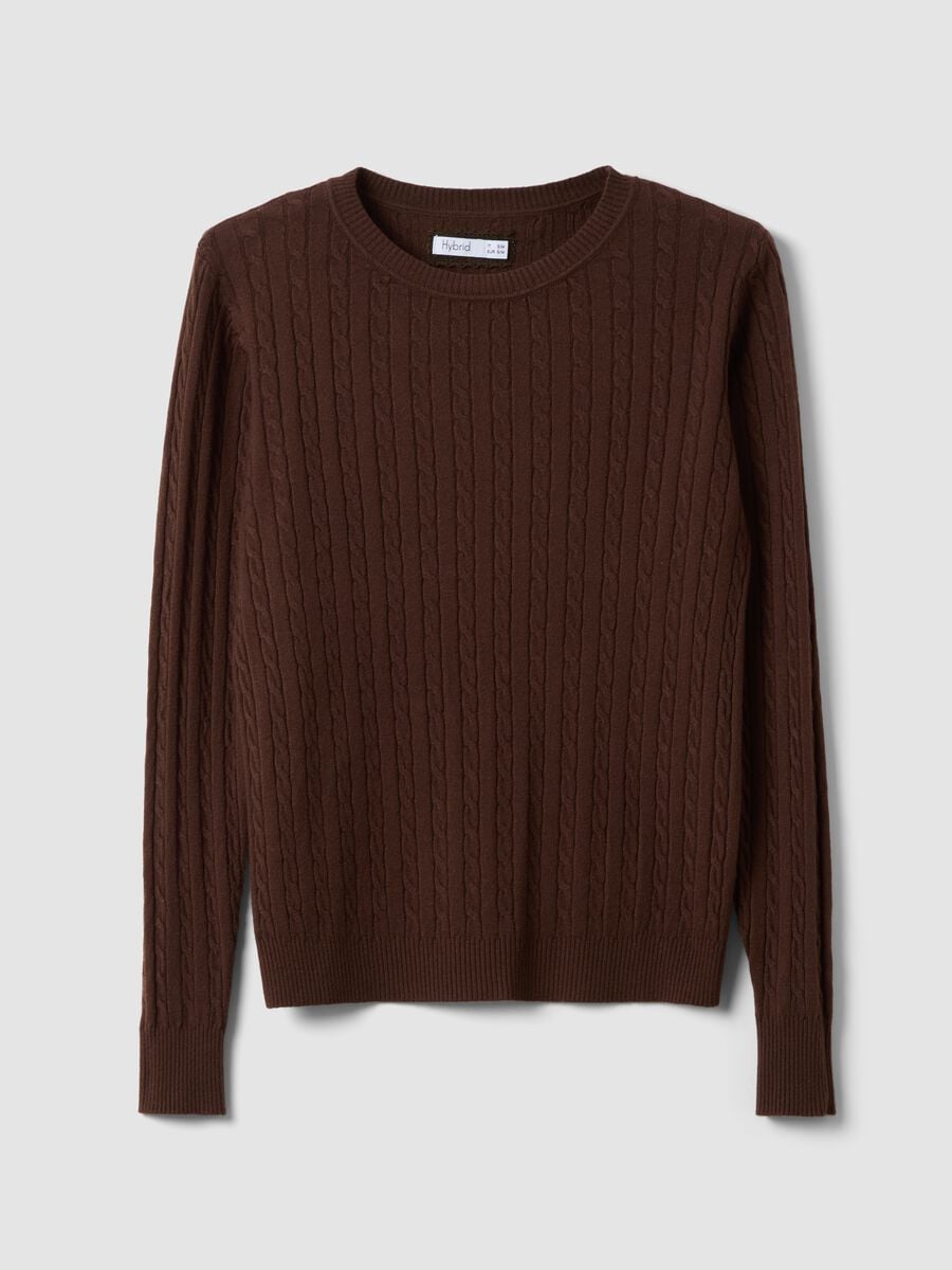 Maglia marrone in misto viscosa a trecce regular fit_0