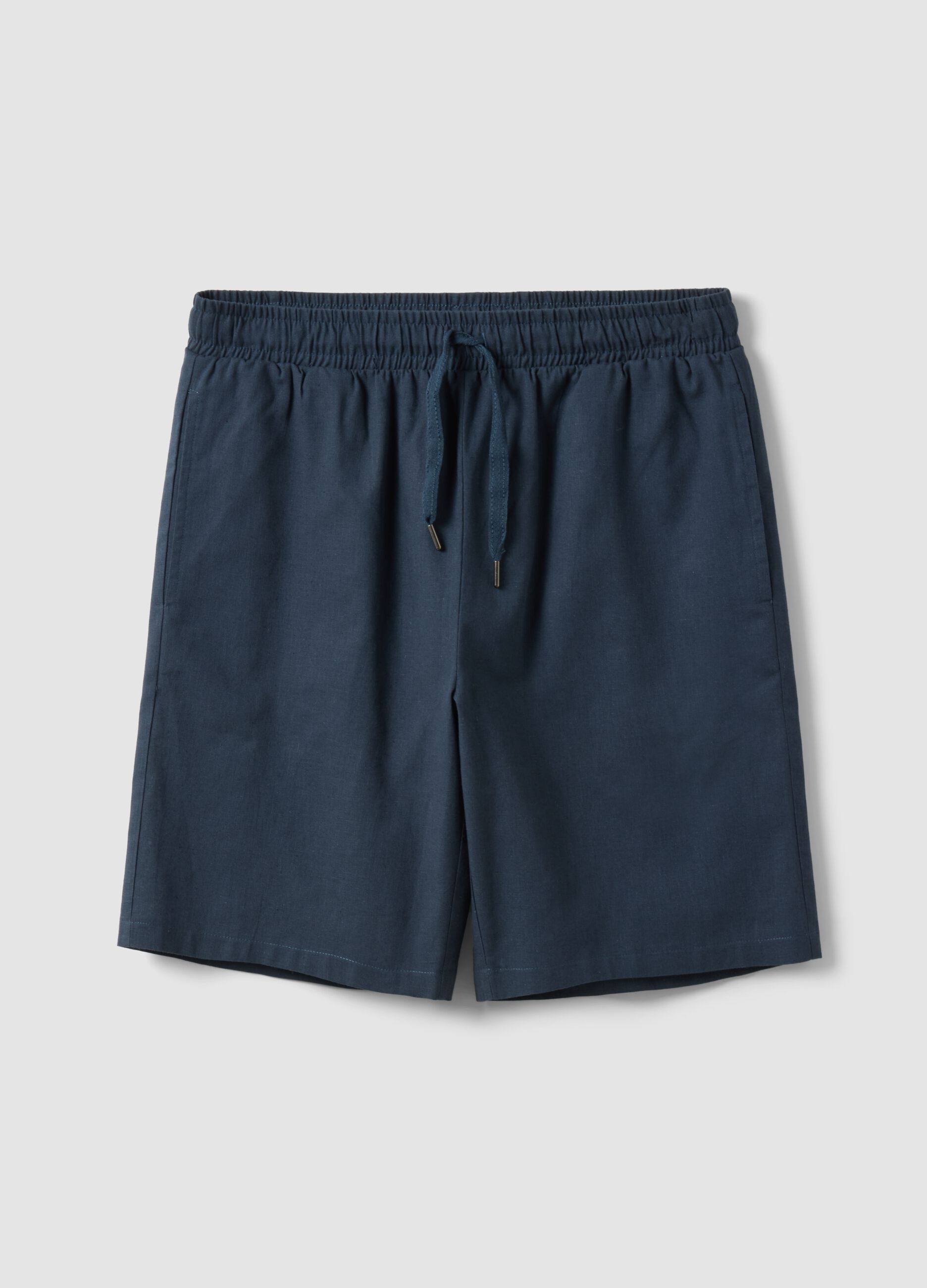 Blue cotton and linen blend pyjama shorts, regular fit