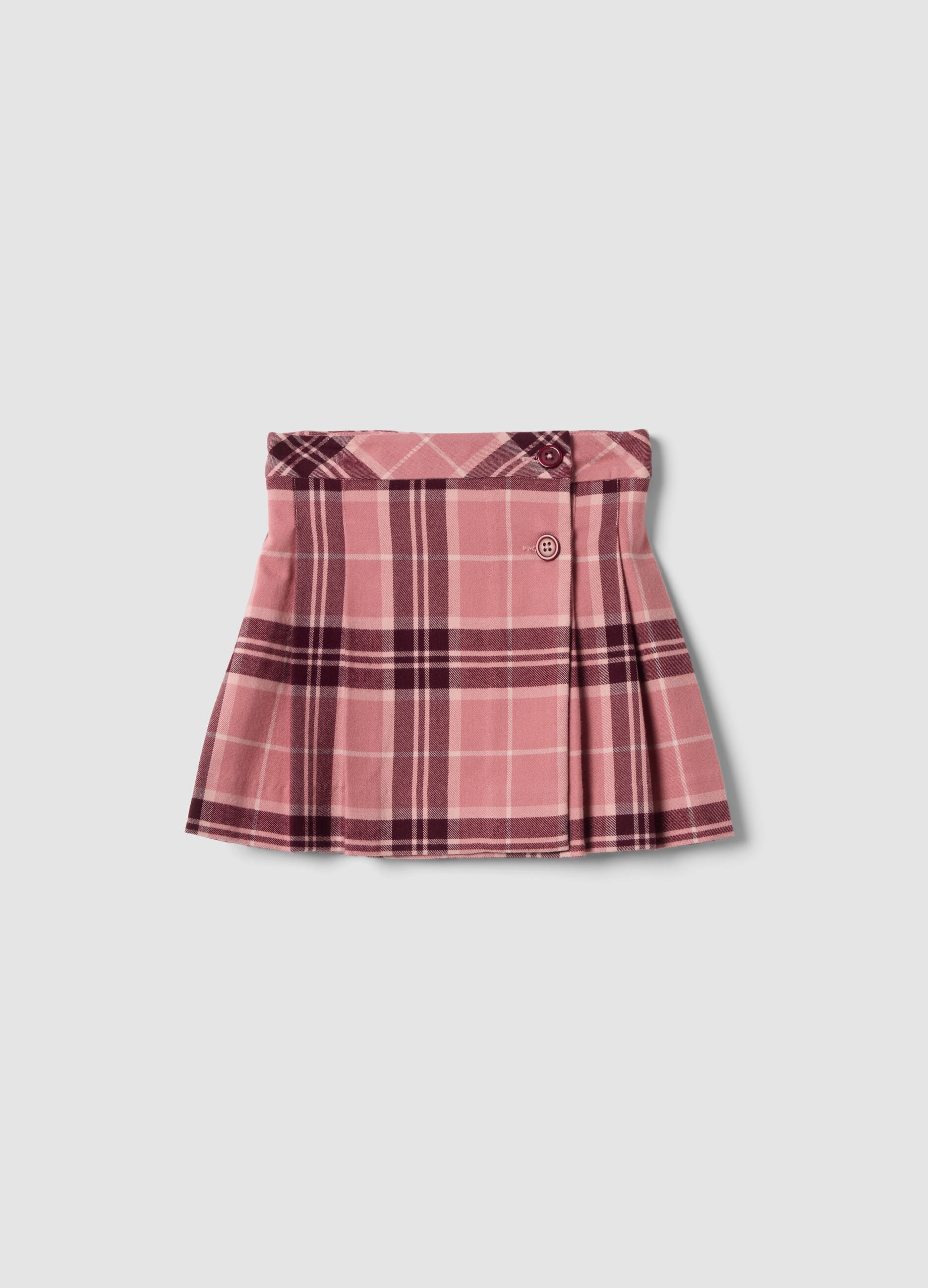 Pink and Purple Checked Stretch Viscose Skirt