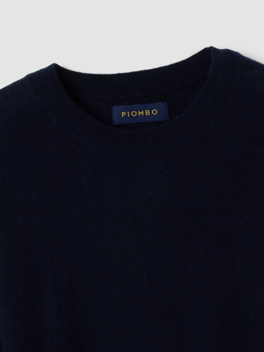 Maglia blu in pura lana a girocollo_1