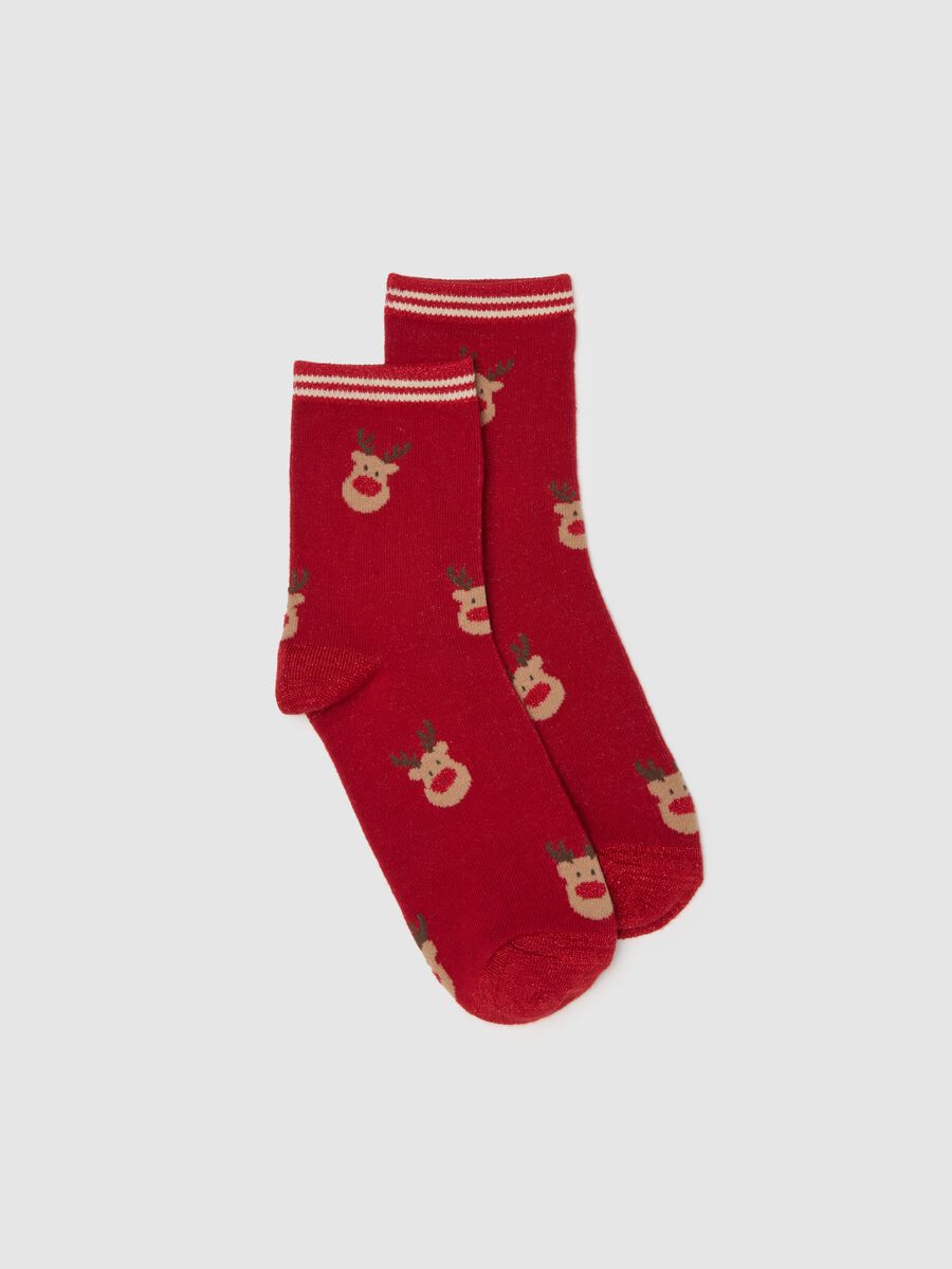 Red Cotton Blend Christmas Socks with Print_0