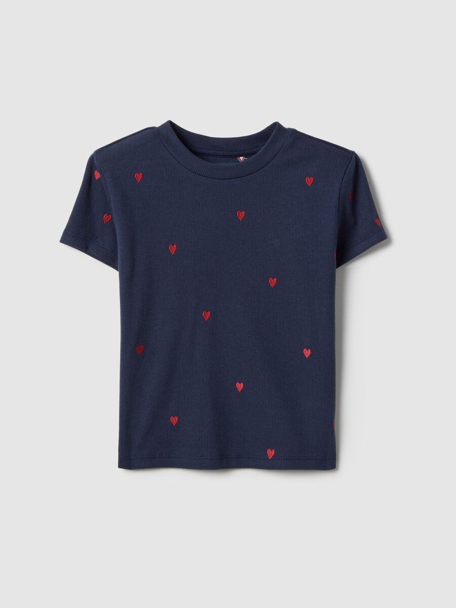 Blue cotton elasticated t-shirt for girls with heart embroidery_0