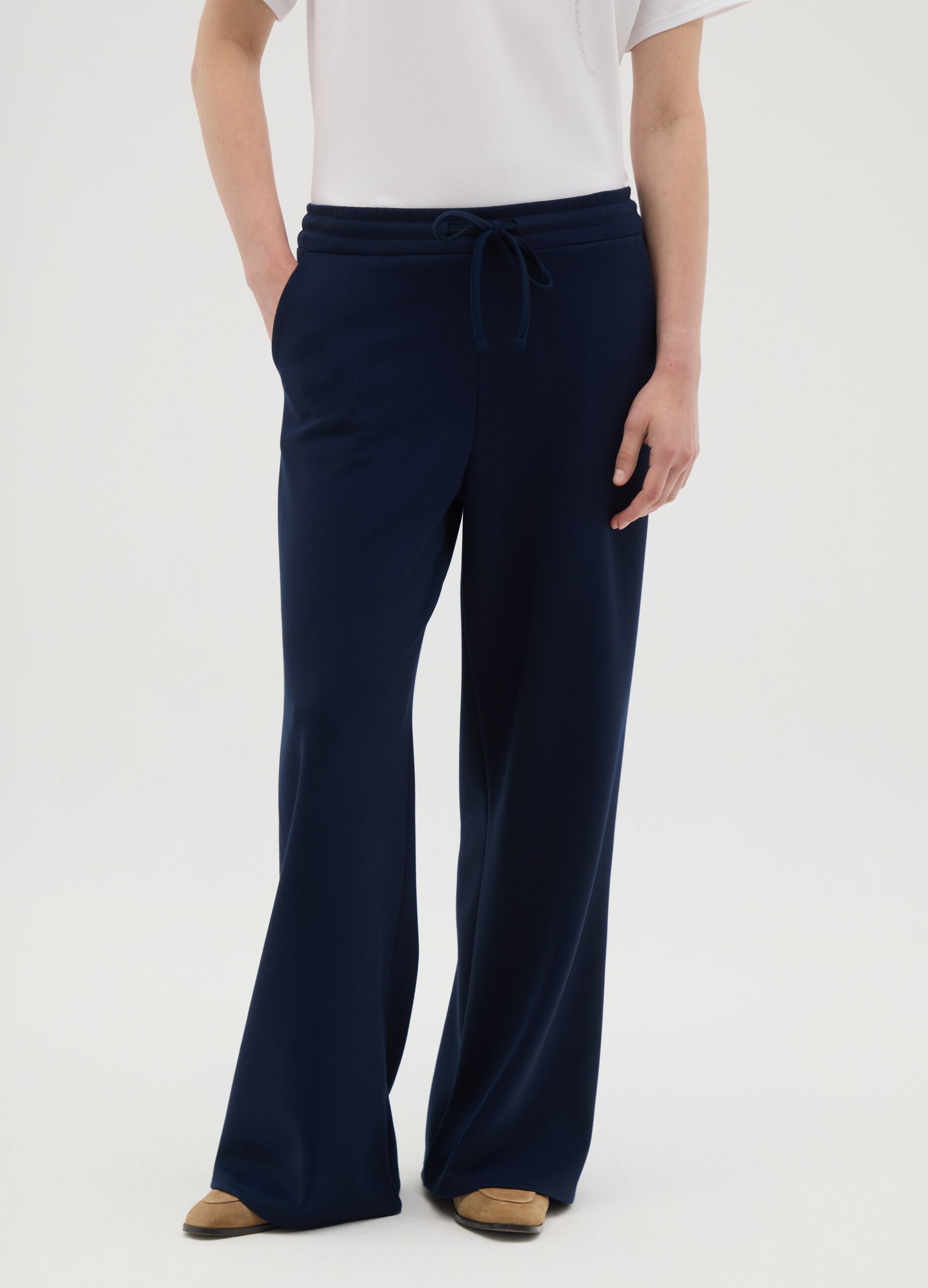 Women's Blue Viscose Blend Trousers – Regular Fit