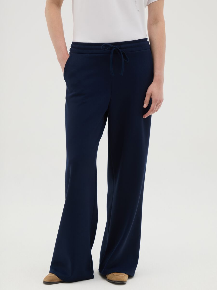 Women's Blue Viscose Blend Trousers – Regular Fit_1