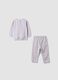 Purple organic cotton pyjamas with crew neck and teddy bear print_1