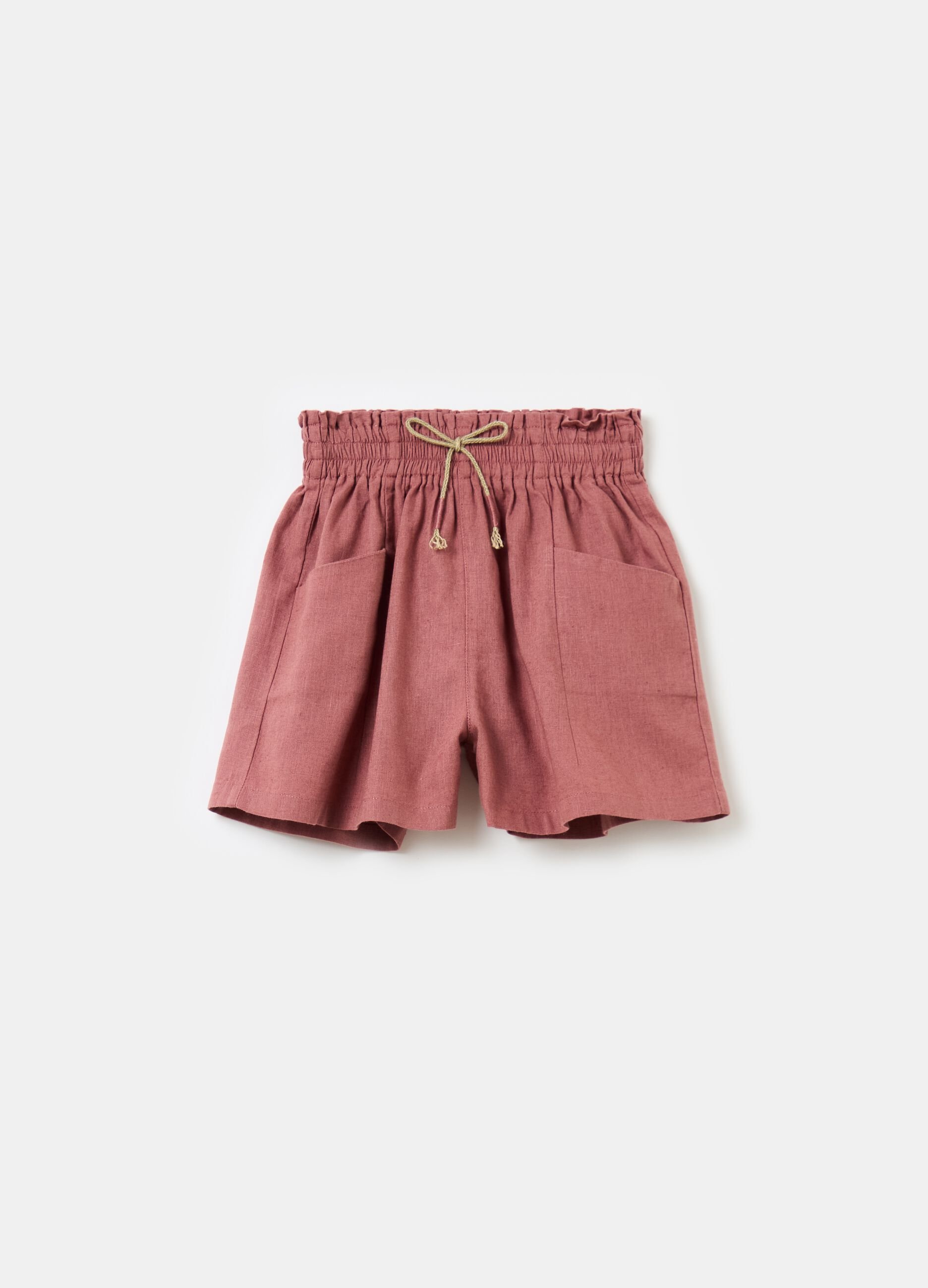 Paper bag shorts in cotton and linen