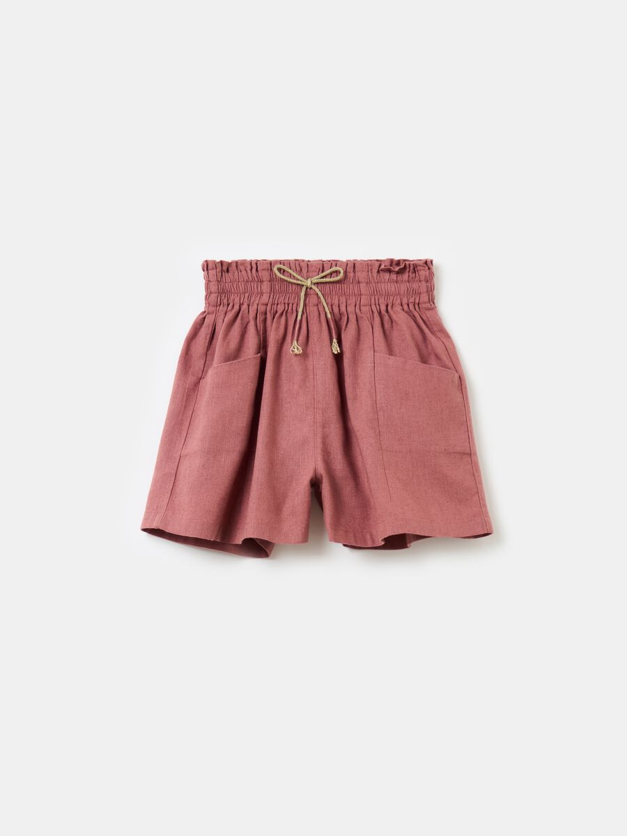 Paper bag shorts in cotton and linen_0