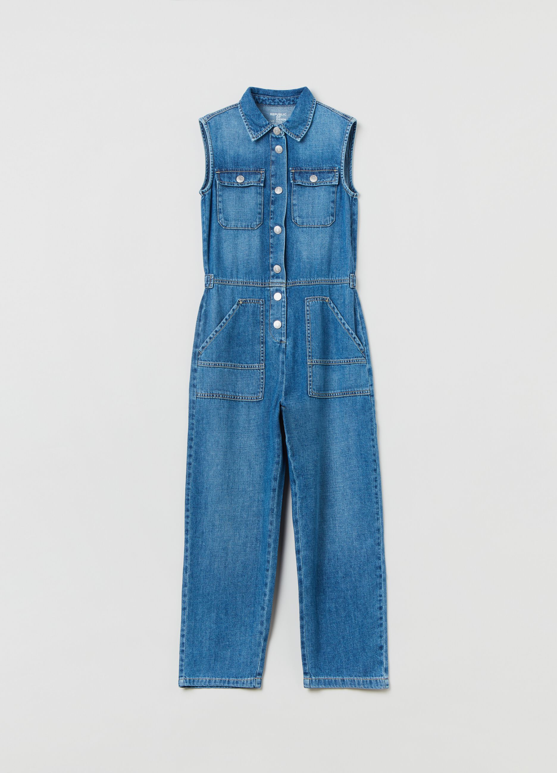 Tuta intera smanicata in denim_0