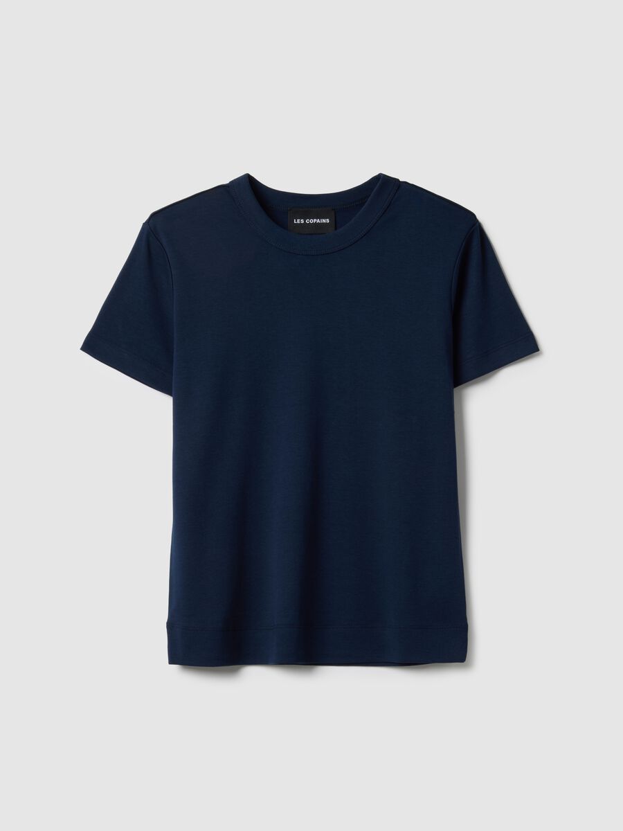 Regular fit blue cotton blend short sleeve t-shirt_4