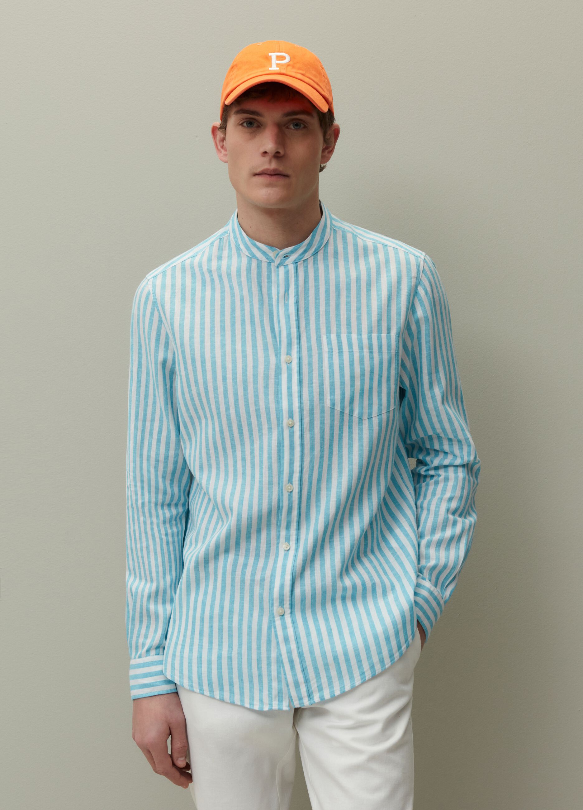 Camicia regular fit collo alla coreana_0