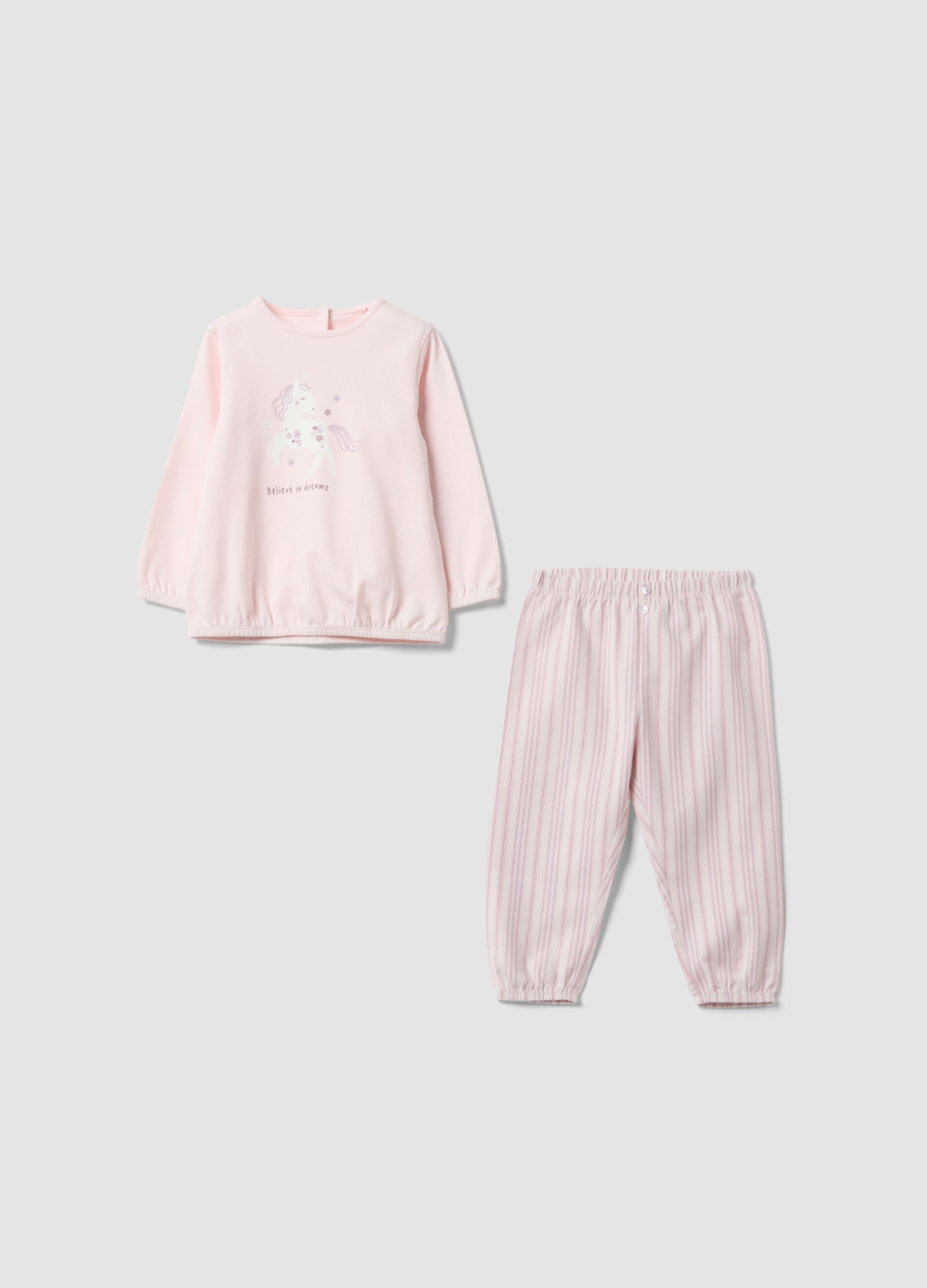 Pigiama rosa in puro cotone organico con stampa unicorno