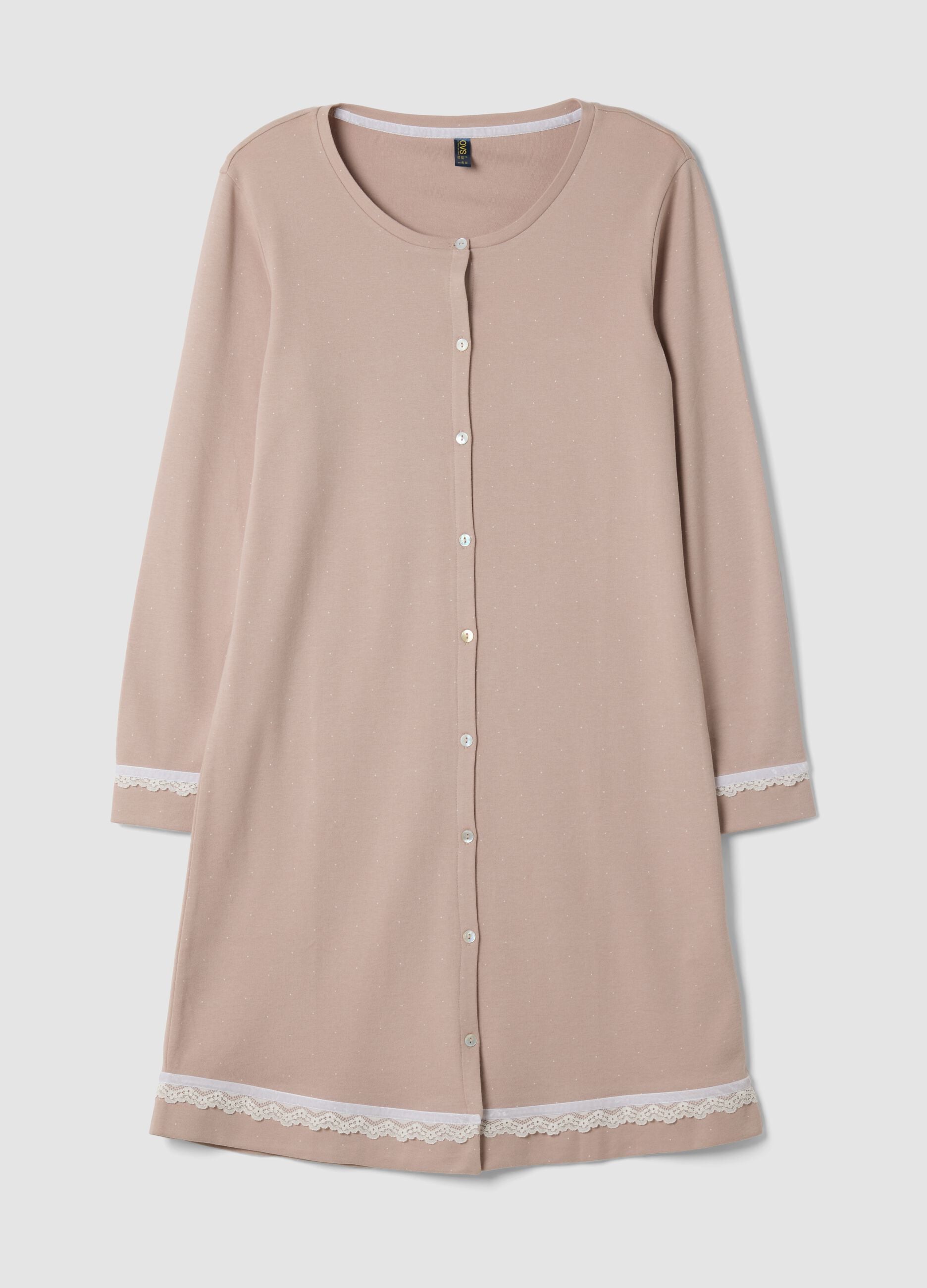 Brown crew-neck nightdress in pure organic cotton