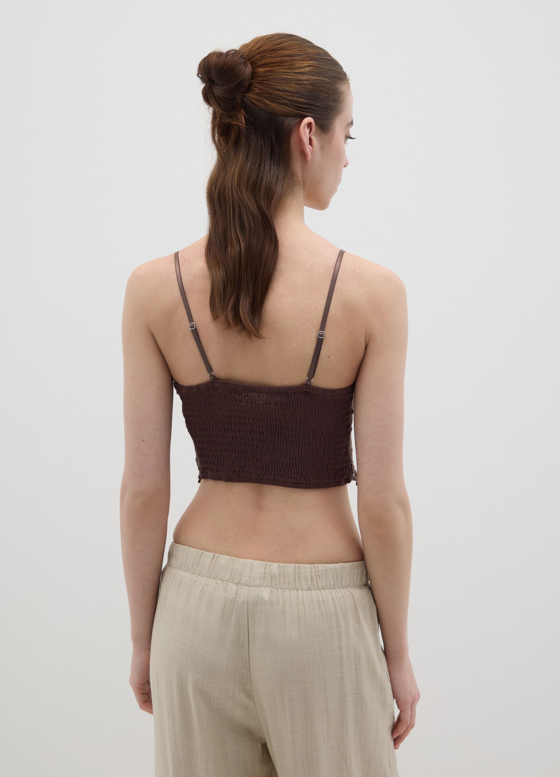 Brown Cotton Lace Tank Top