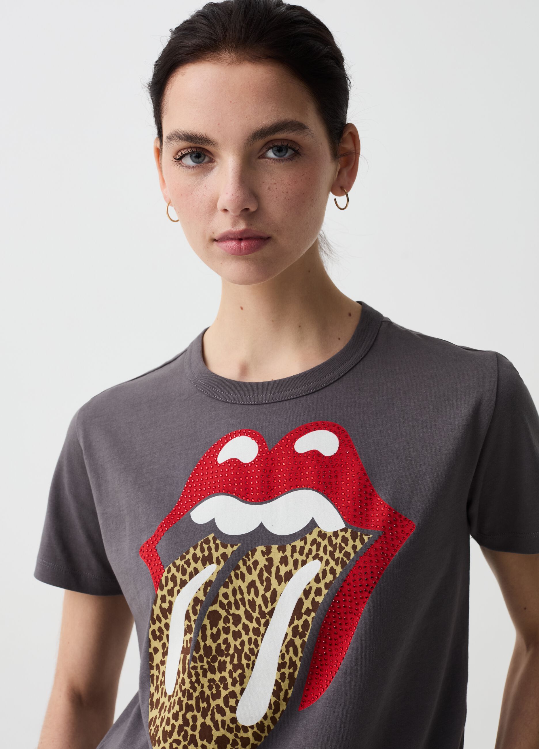 T-shirt stampa animalier logo Rolling Stones