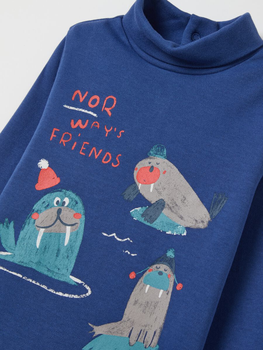 Cotton T-shirt with high neck and print_2