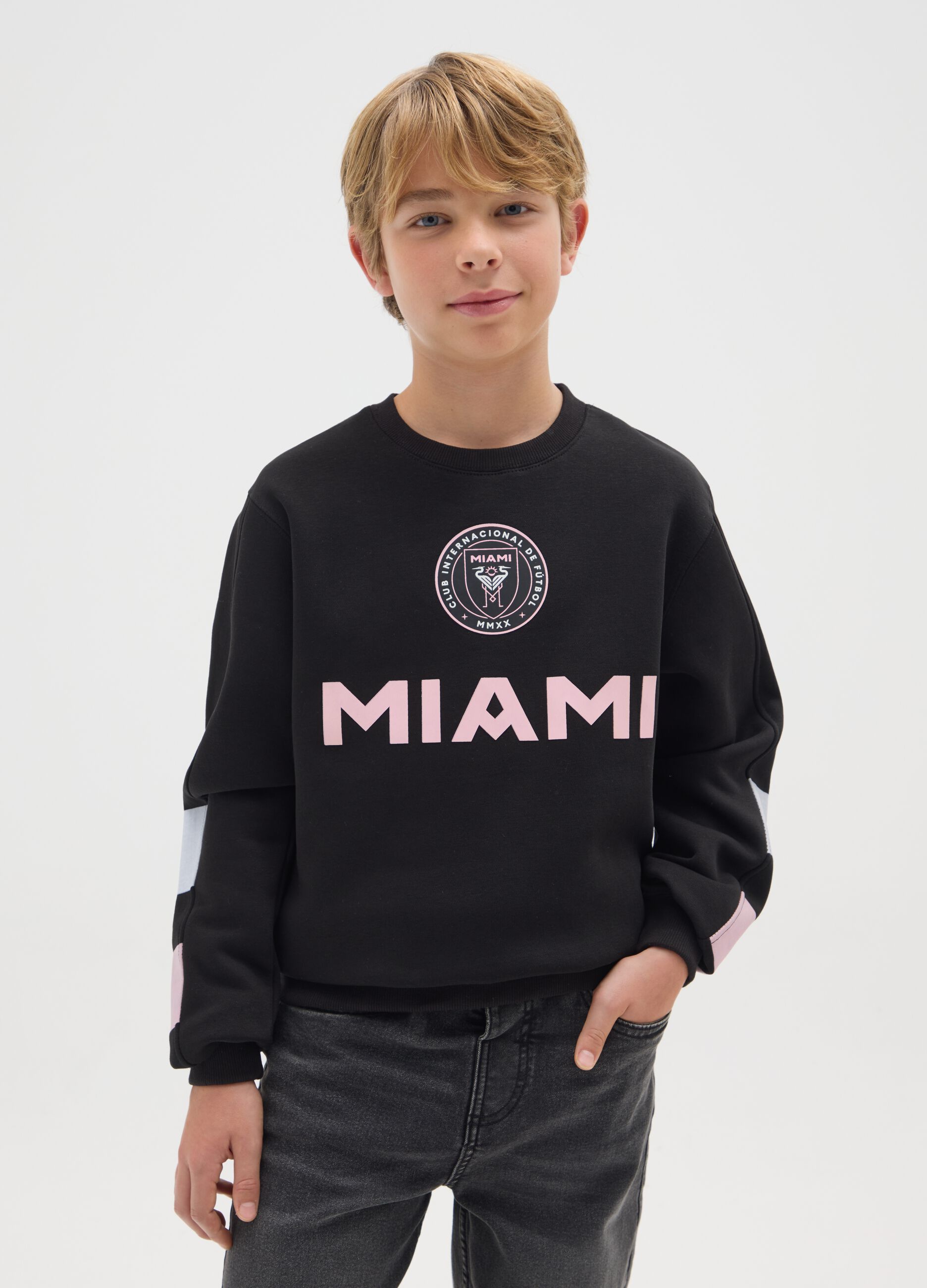 Felpa da bambino in misto cotone nero regular fit con logo Miami CF