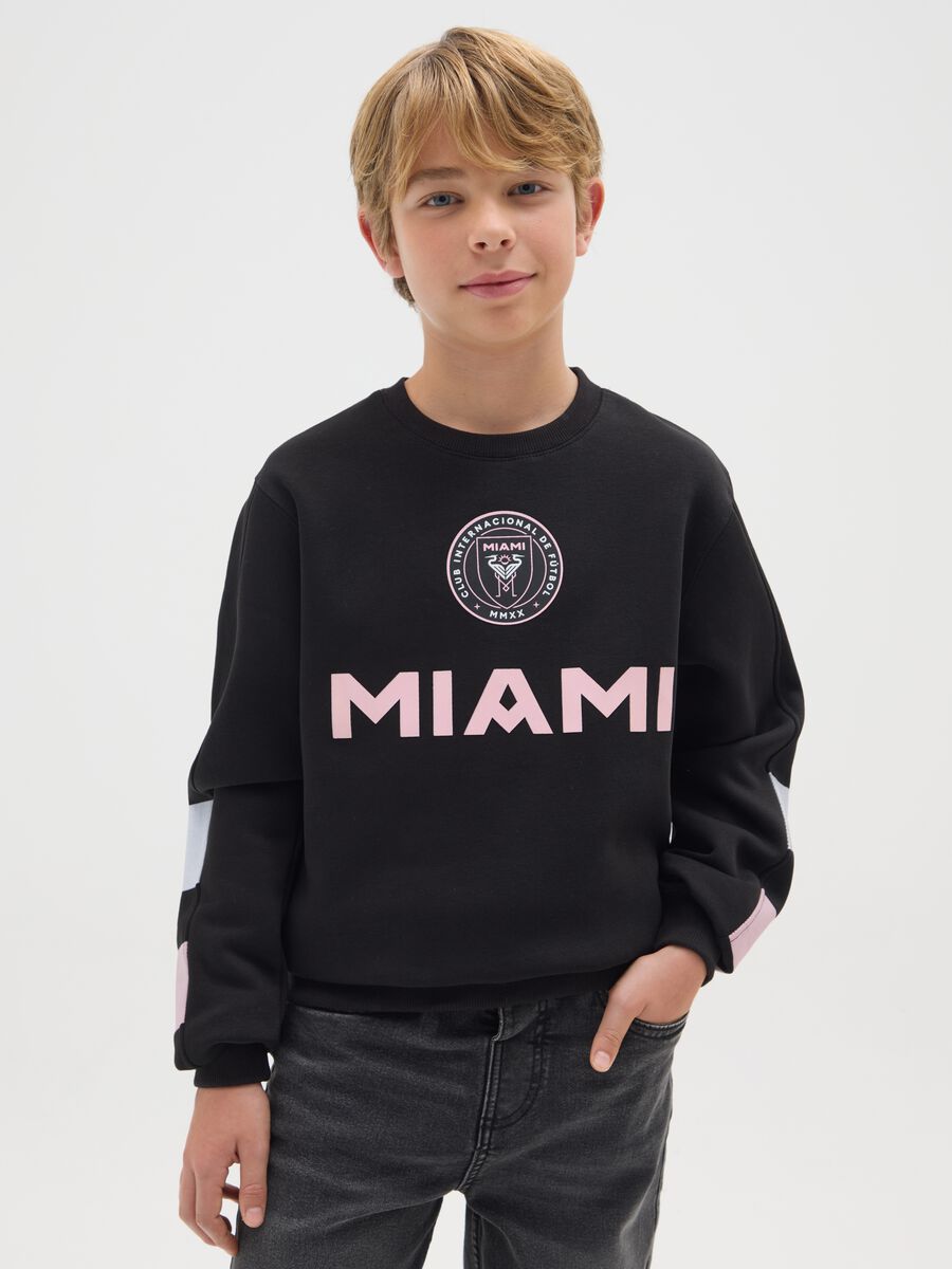 Children's black cotton blend sweatshirt regular fit with Miami CF logo_0