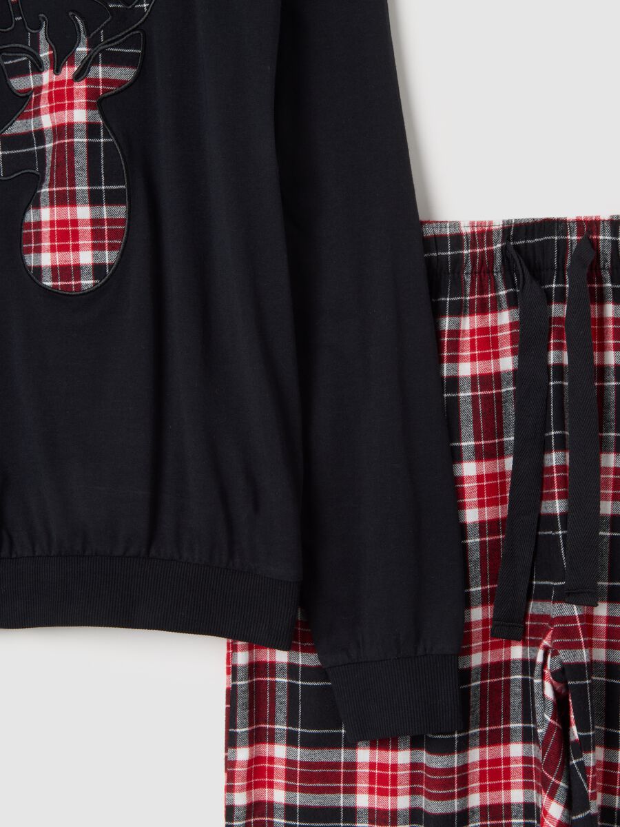 Multi-coloured check long pyjamas in pure cotton regular fit_5