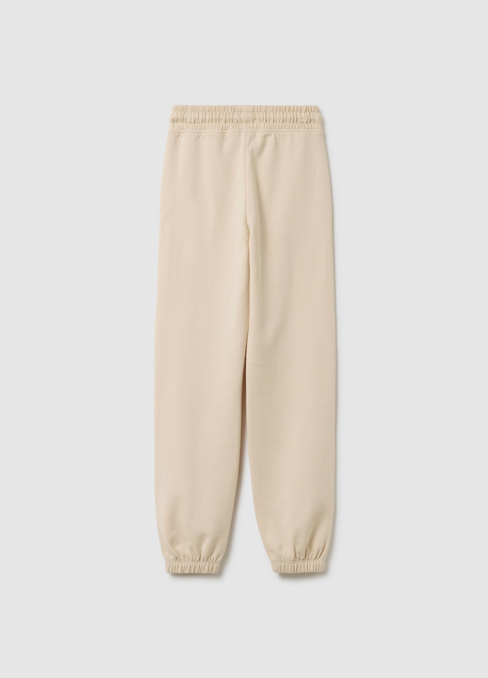 Pantaloni jogging da bambina in puro cotone beige regular fit