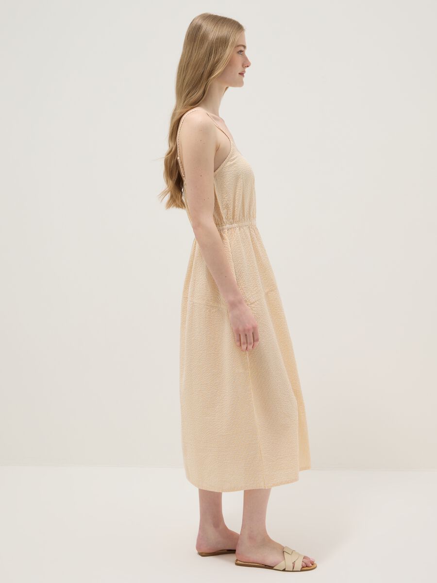 Abito beige a righe in puro cotone regular fit con spalline sottili_1