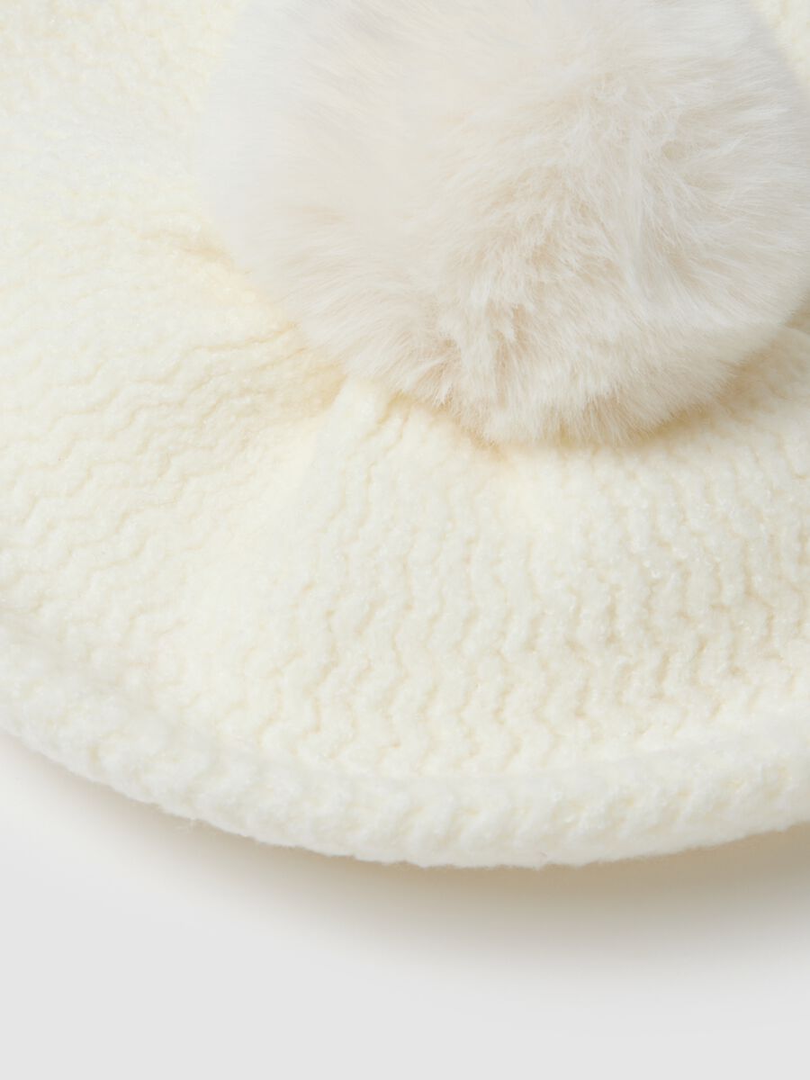 Girls' White Beret with Pom Pom_2
