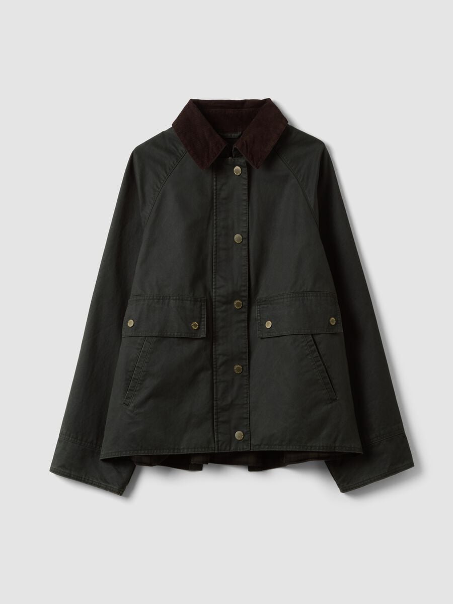 Parka verde in misto cotone con colletto in velluto_0