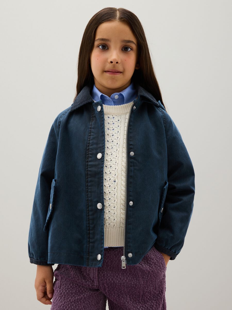 Girls' blue cotton blend jacket with regular fit_0