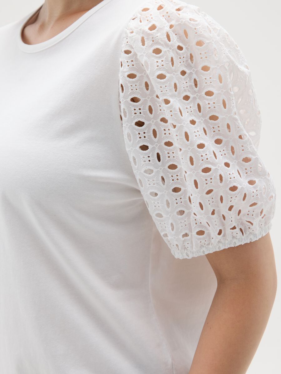 Women's white regular fit stretch cotton T-shirt with balloon sleeves_1