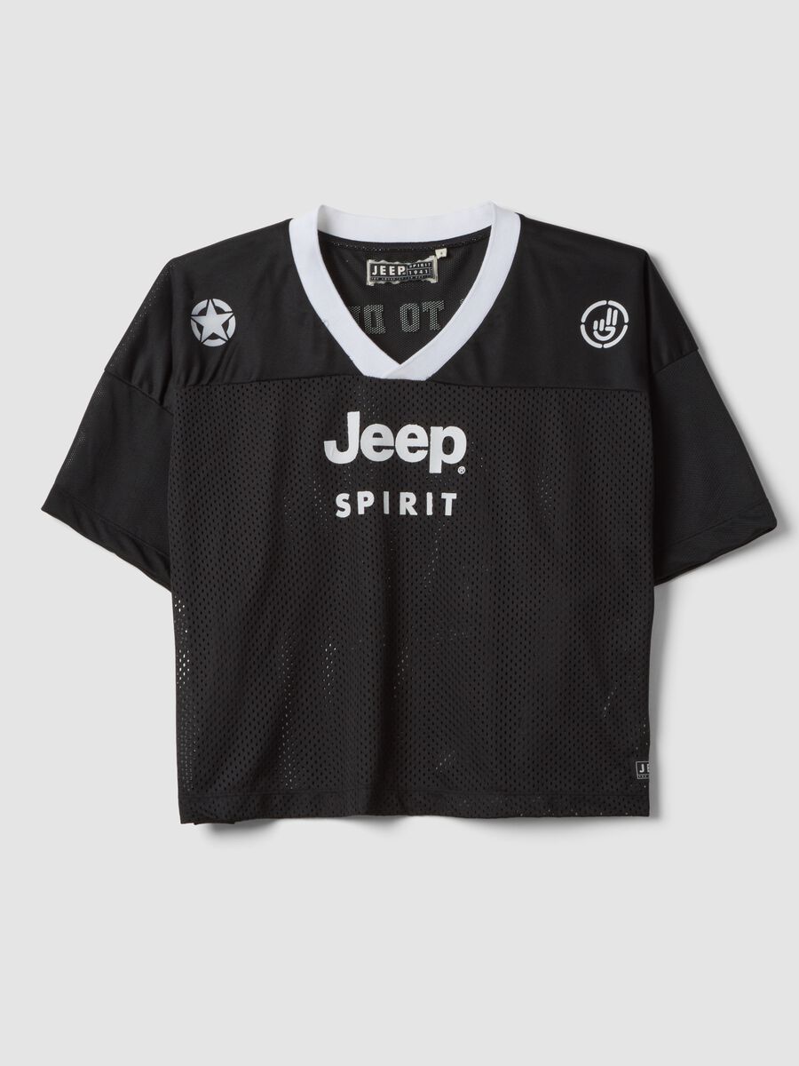 T-shirt nera a maniche corte con inserto traforato regular fit_4