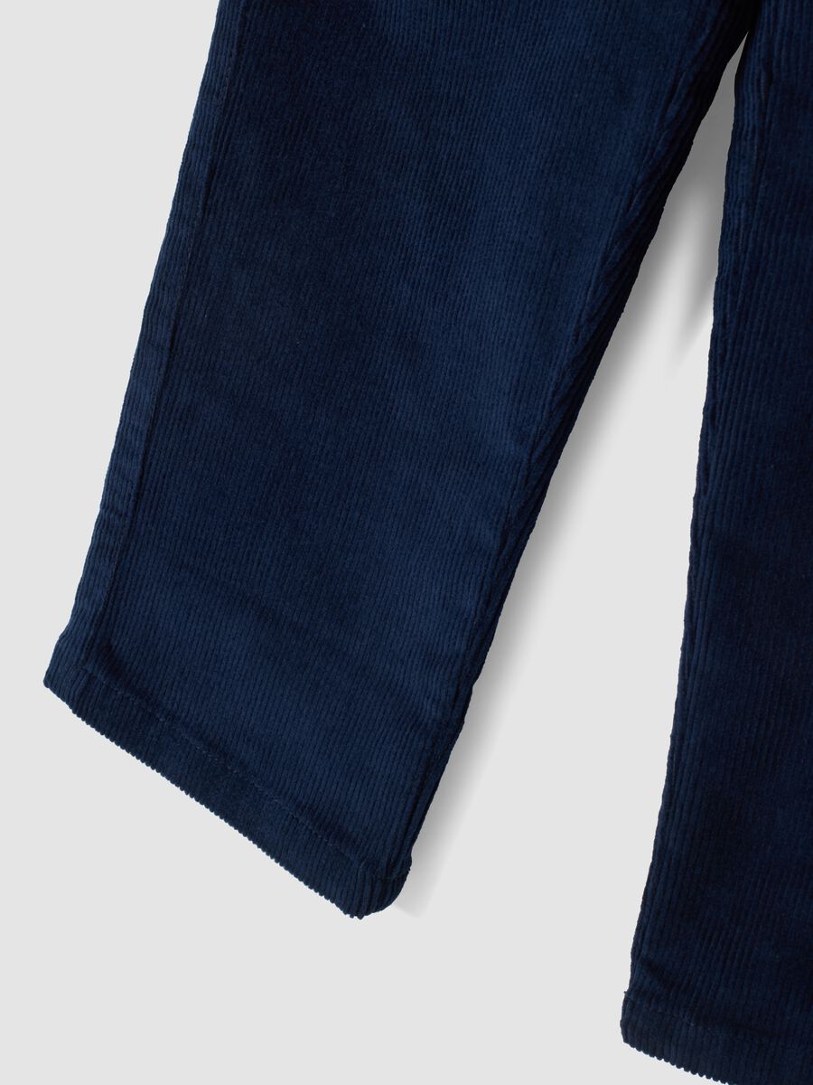 Pantaloni blu scuro in cotone elasticizzato a coste_3