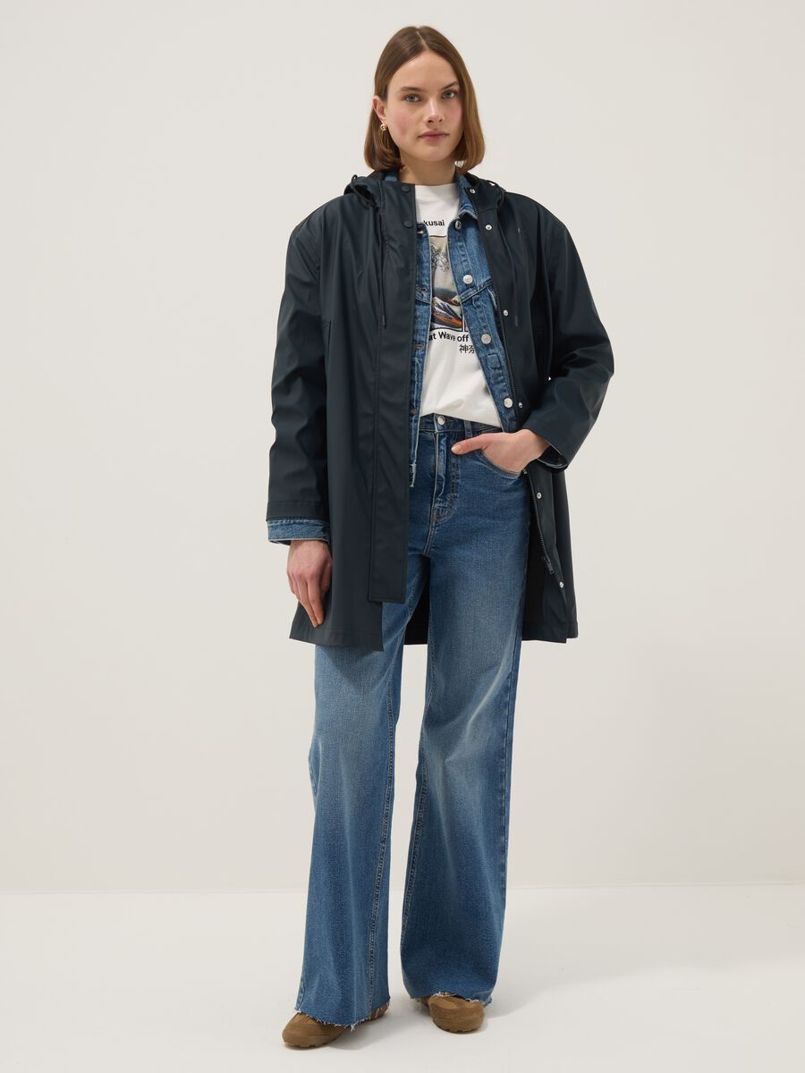 Blue waterproof jacket with regular fit hood_0