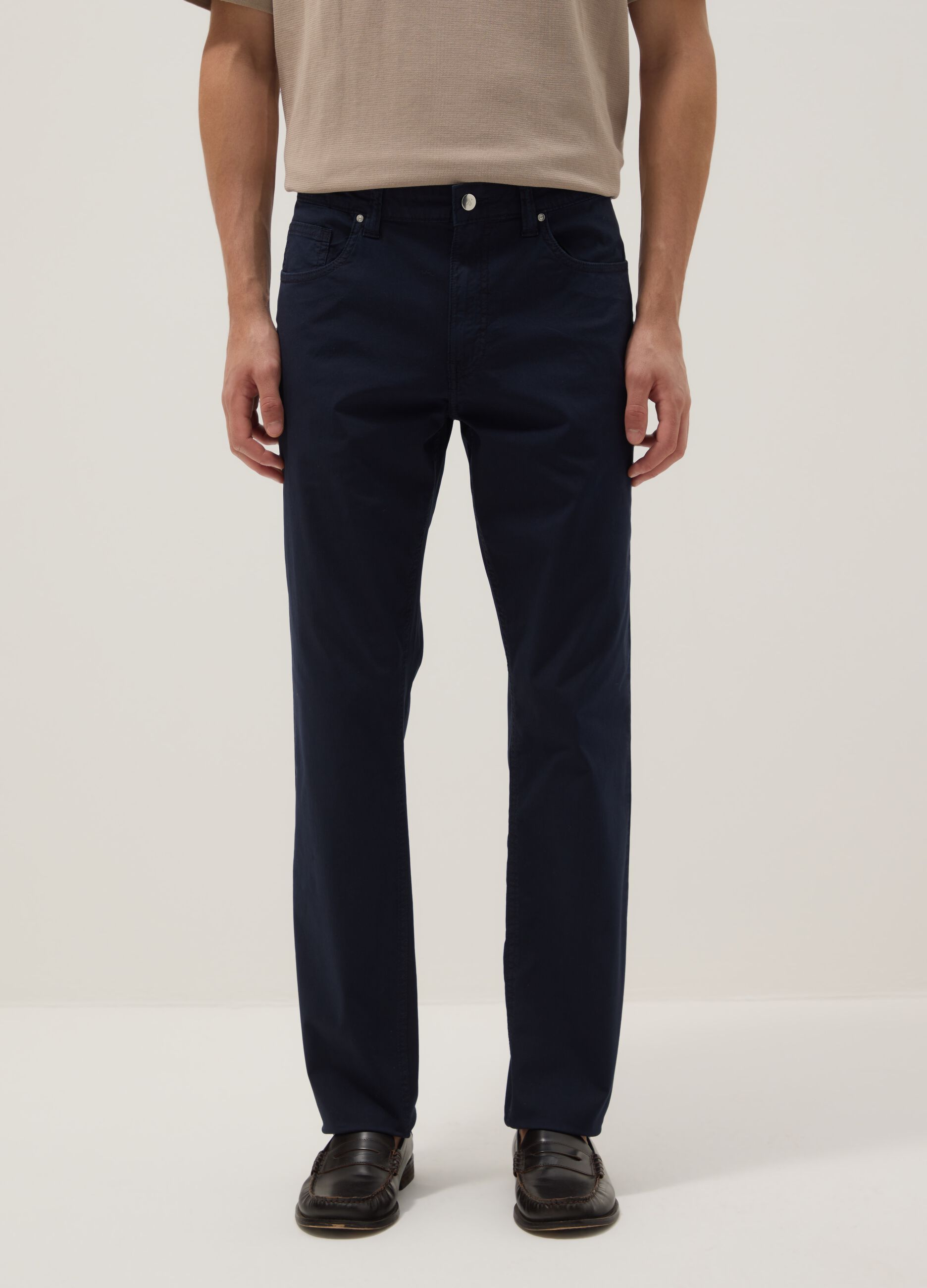 Slim Fit Stretch Cotton Blue Trousers