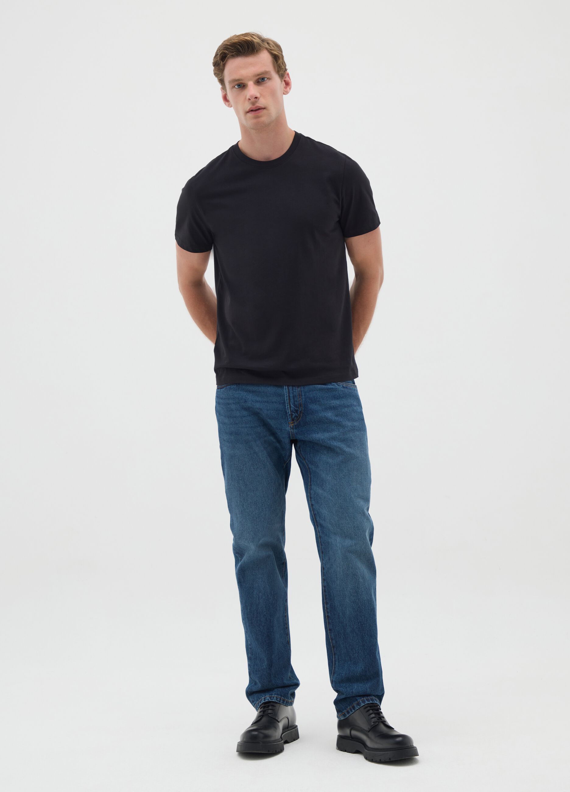 Black cotton regular fit T-shirt