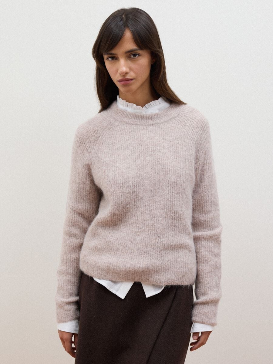 Beige alpaca and wool blend crew-neck jumper_0