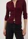 Cardigan fitted rosso a coste in misto viscosa con colletto polo_2