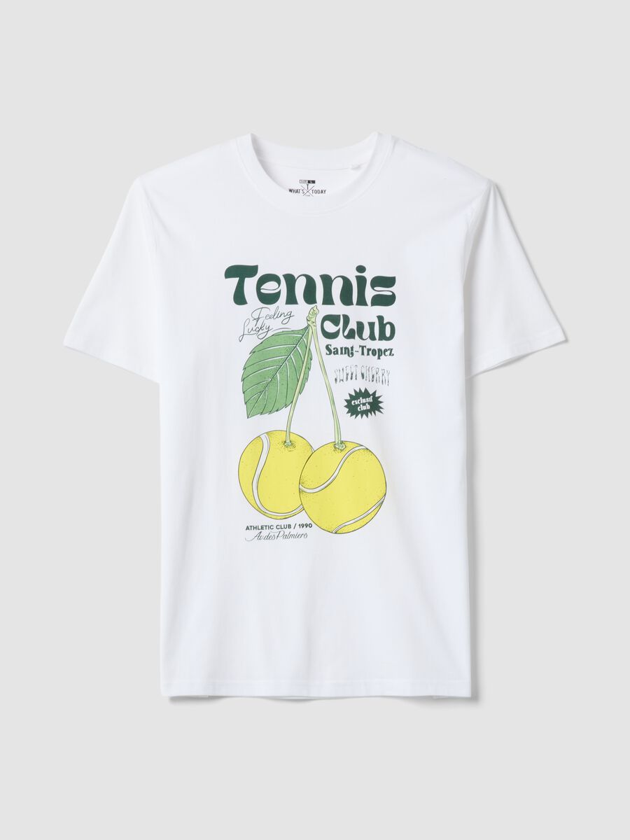 White graphic-print pure cotton T-shirt, regular fit_0