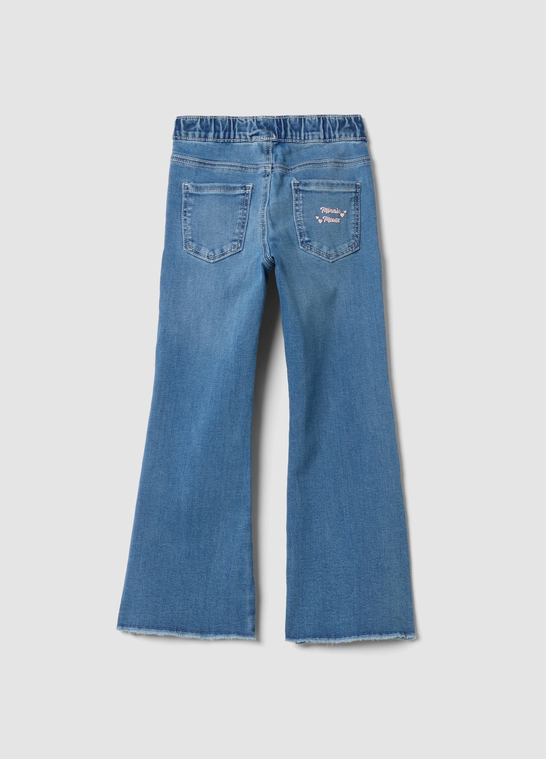 Jeggings blu flare fit in cotone e viscosa elasticizzata con stampa Minnie